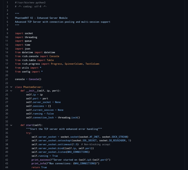 PhantomRAT-V2 interface preview showing the Android RAT control panel